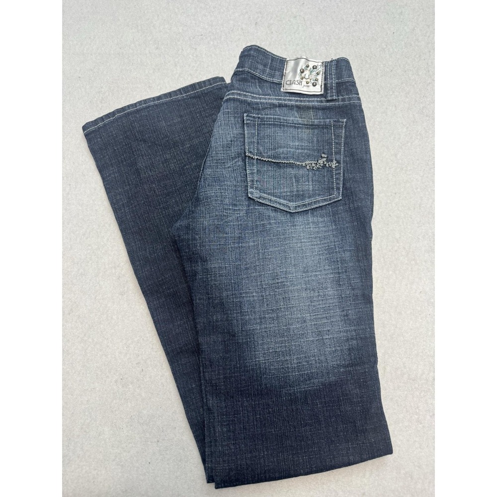 CLASH Jeans Women 1 Blue Medium Wash Bootcut Rhinestone‎ Embroidered Denim